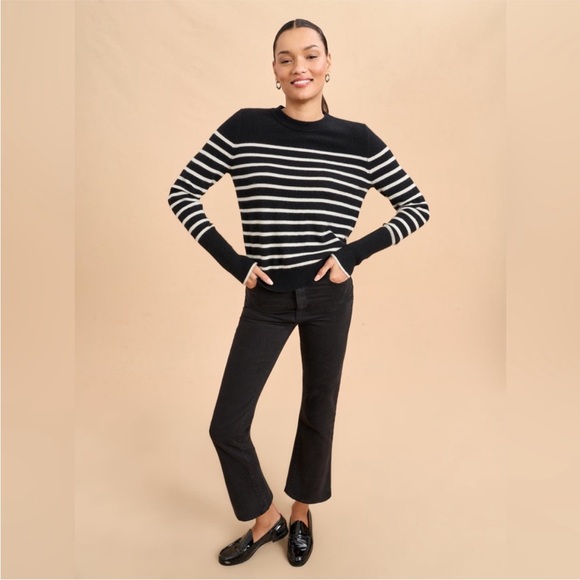 La Ligne Sweater Lean Lines Crewneck in Black White Striped Cashmere